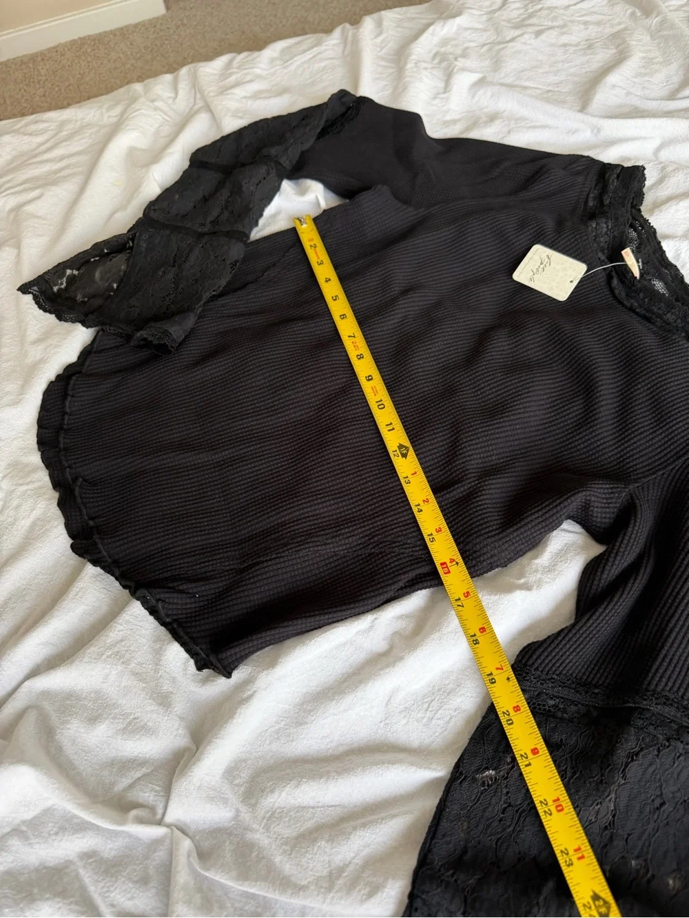 Free People Women's Black Amber Lace Cuff Long Sleeve Top XL
